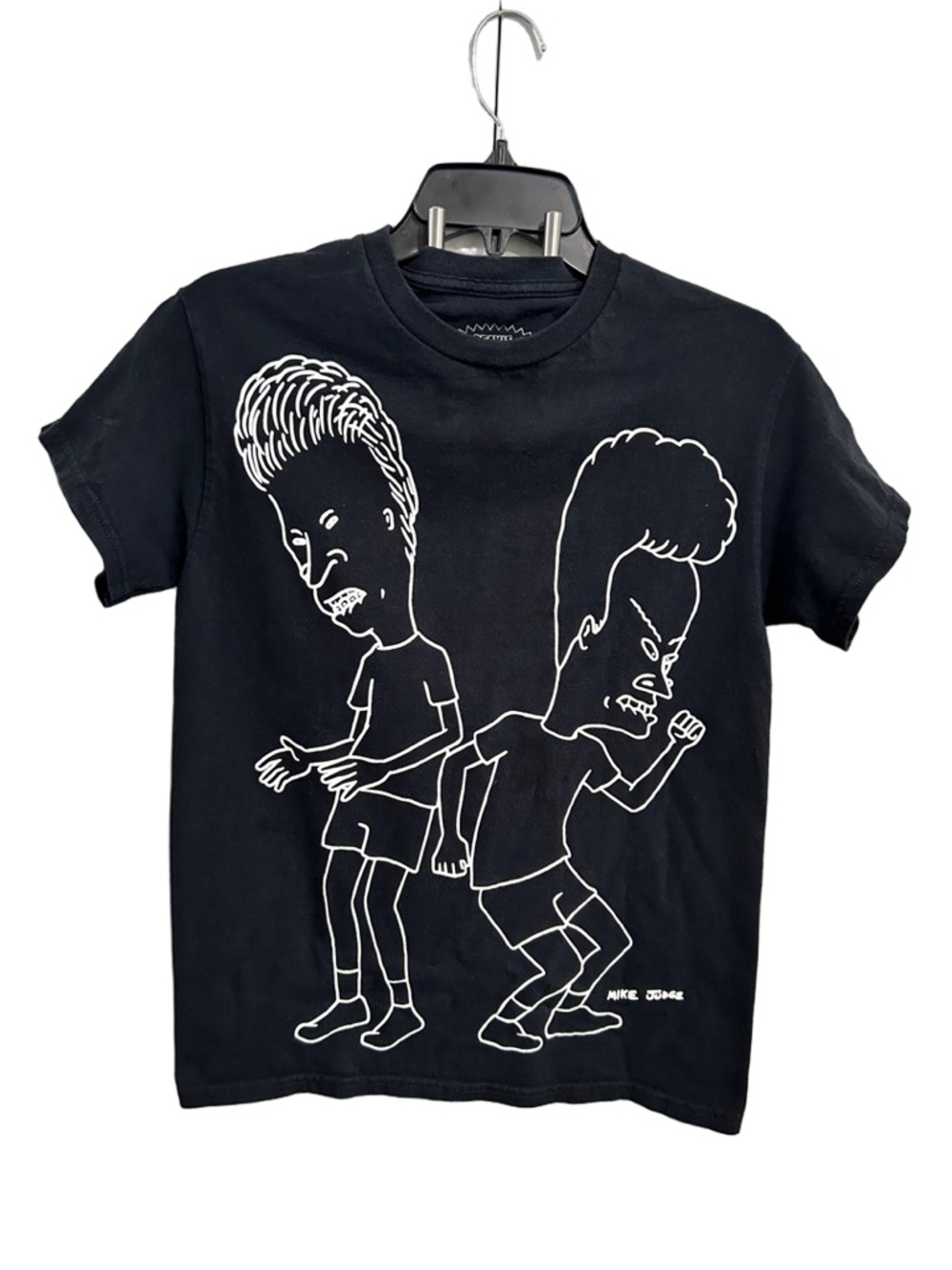 Women’s Black Short-Sleeve Graphic Tee with White Cartoon Print